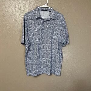 Cremieux men's polo navy white floral pima cotton large